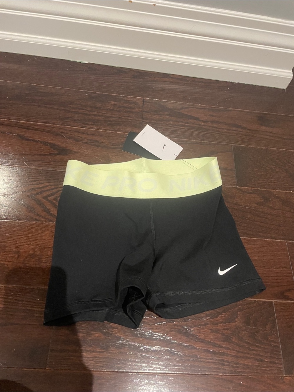 Nike Black Compression Shorts with Neon Yellow Waistband - Picture 1 of 1